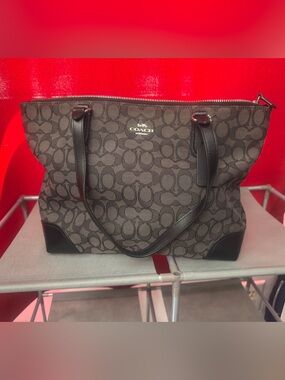 Coach Brown & Black Signature Canvas Tote